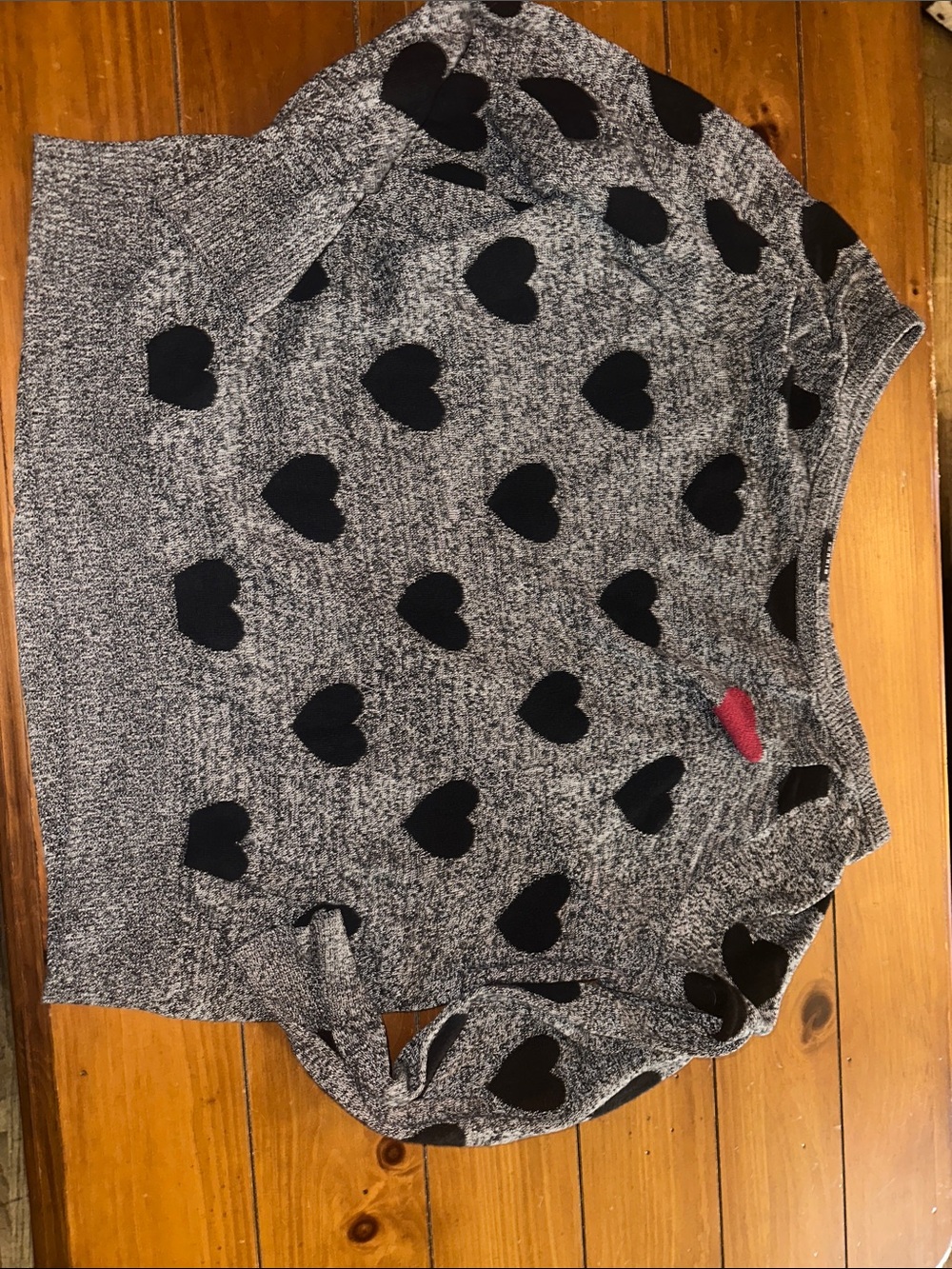 torrid Gray Crewneck Sweater with Black Heart Motif and off shoulder style